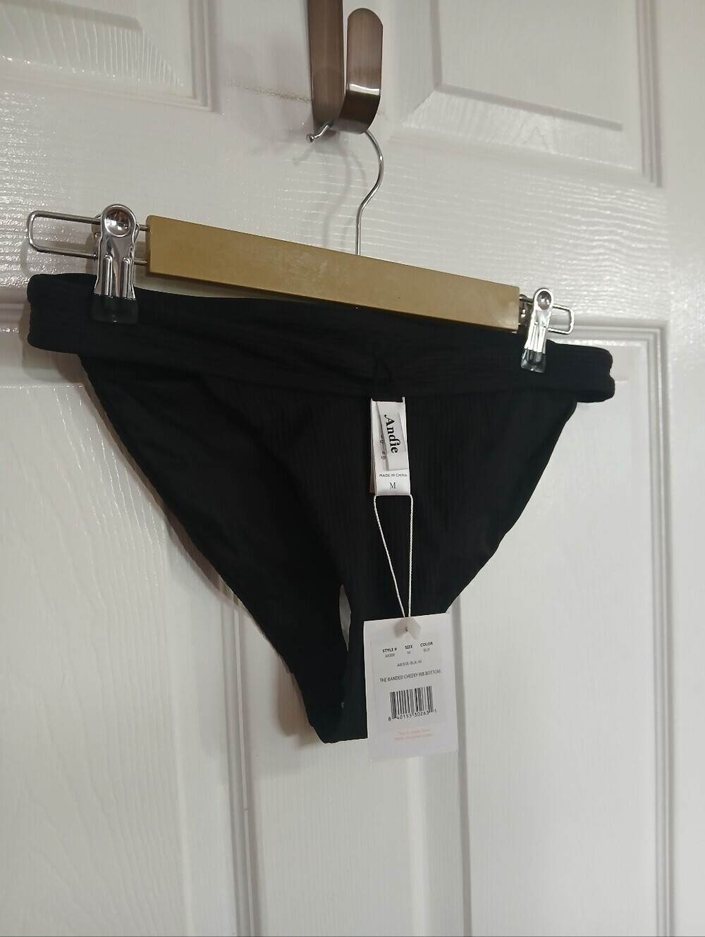 Andie Black Banded Cheeky Ribbed Womans  Bikini Bottoms Swim Beach Pool Summer